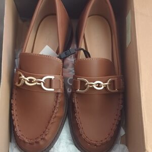 LOFT Chestnut Loafers with Gold Accent